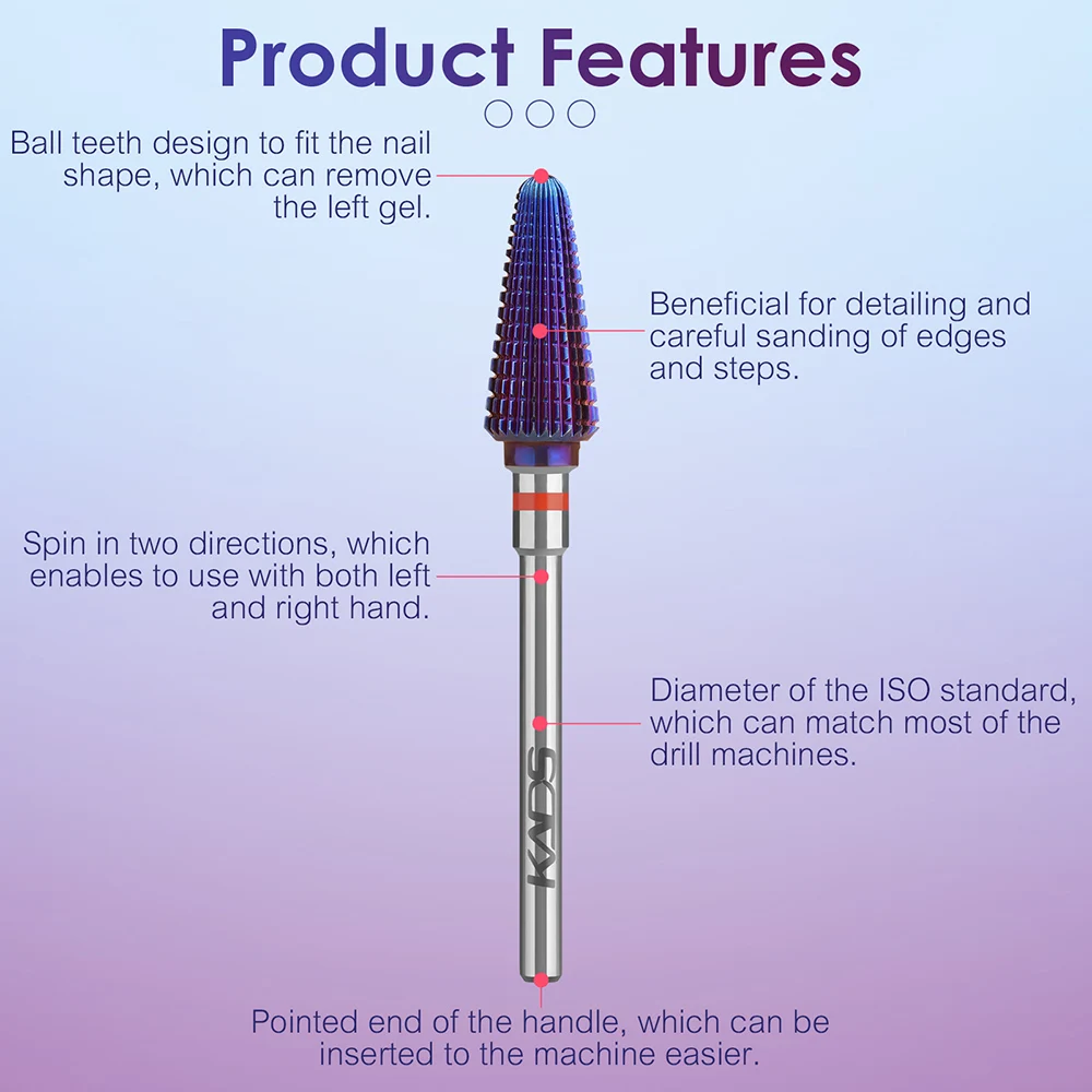 KADS Purple Tornado Carbide Nail Drill Bit 3/32\'\' Tungsten Milling Cutter Manicure Pedicure Rotary Tool for Acrylic or Hard Gels