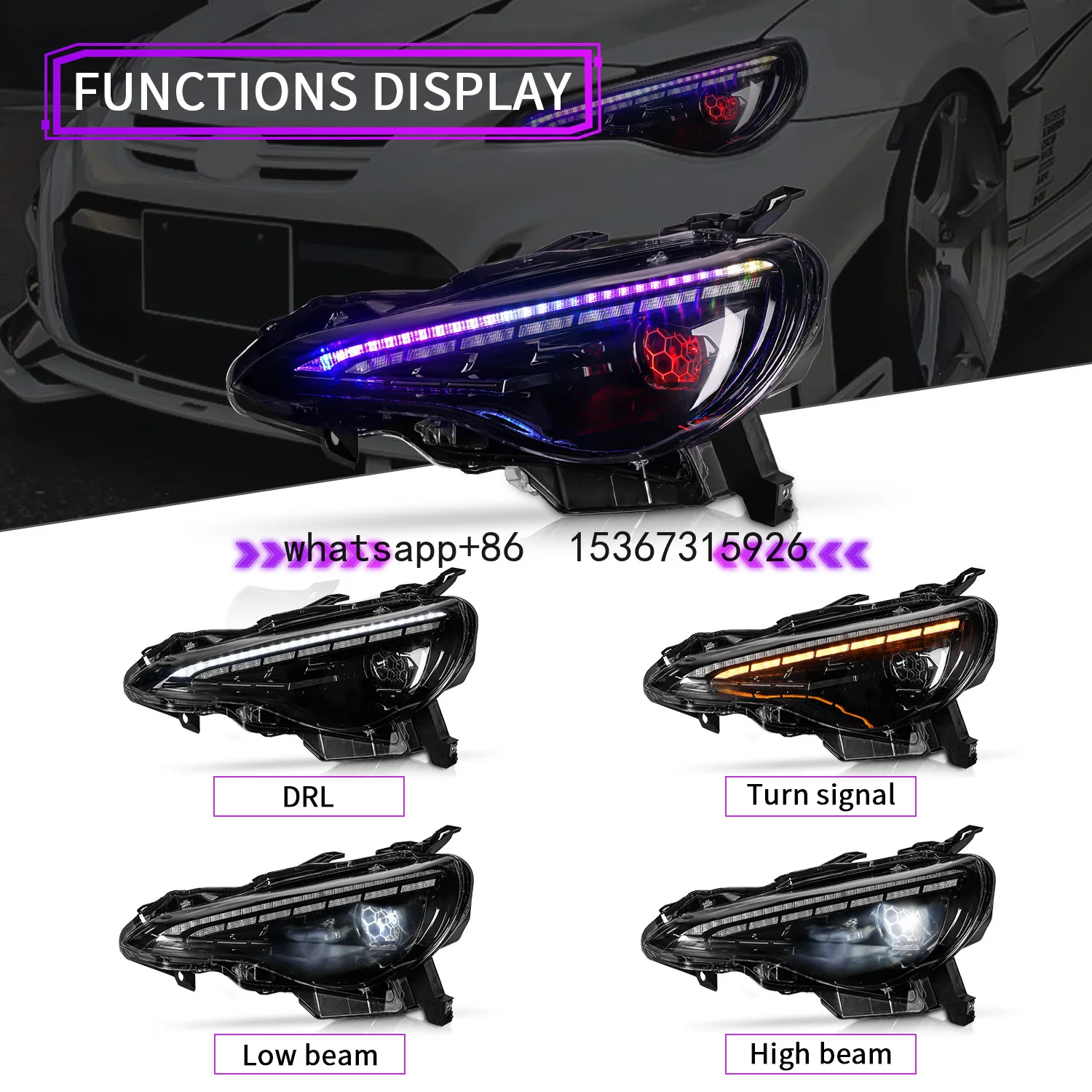 Modified car light Wholesales Hot-selling Headlight For Toyota 86 & Subaru BRZ RGB style Retrofit Headlamp Assembly