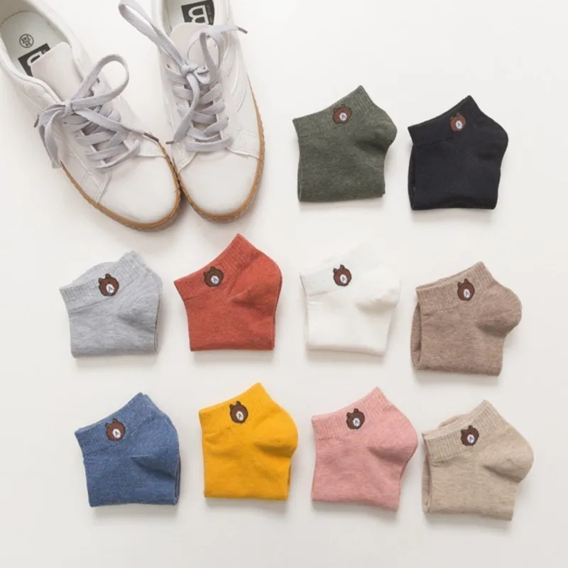 10 Paar Damen-Socken mit niedrigem Schlauch für Damen, lässiger Stil, bequeme Socken-Set, niedliches Bärenmuster, modisch, atmungsaktiv
