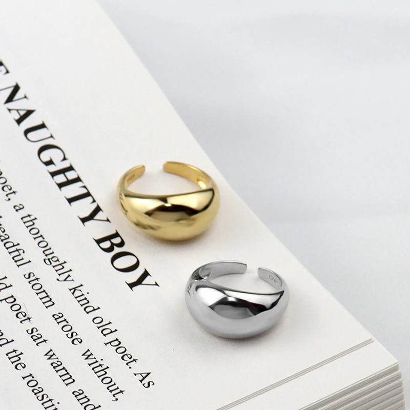 Unisex 925 Sterling Silver Smooth Geometric Adjustable Ring