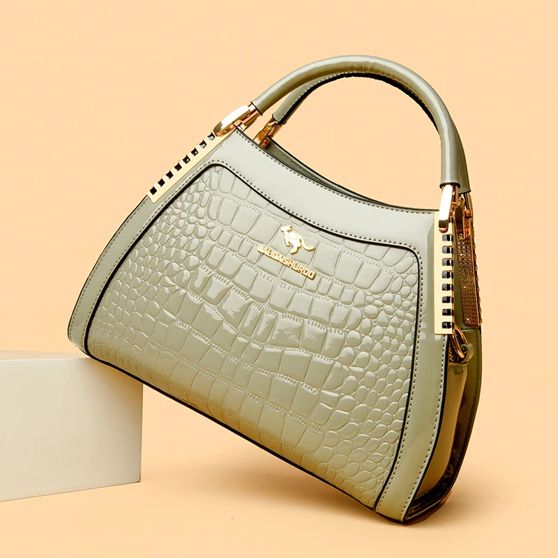 Elegant Soft Leather Crossbody Bag Luxury Crocodile Pattern Pearl Painted Leather Handbag Single Shoulder Bag for Middle-Aged...