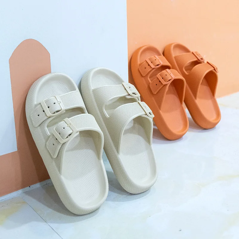 2024 Summer Thick Platform Cloud Men Slippers Fashion Buckle Soft Sole Slides Sandals Beach Non-slip Flip Flops Shoes for Women