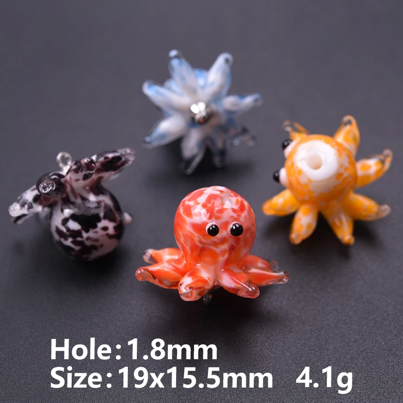 10pcs/Lot Marine Life Lovable Mini Octopus Handmade Glass Amulet Making Earring Necklace Bracelet Accessories Craft Wholesale