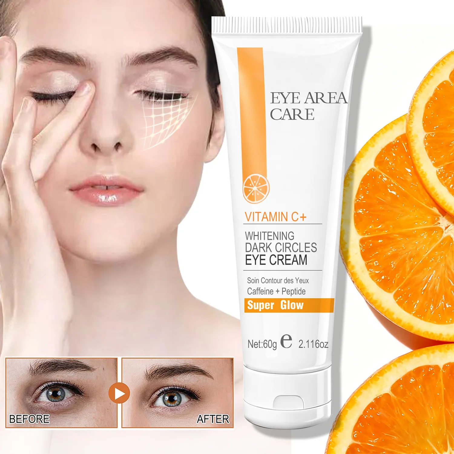Vitamin C+ Whitening Dark Circles Eye Cream - with Caffeine, Peptide & Collagen - Reduce Puffiness & Brighten Under Eyes.