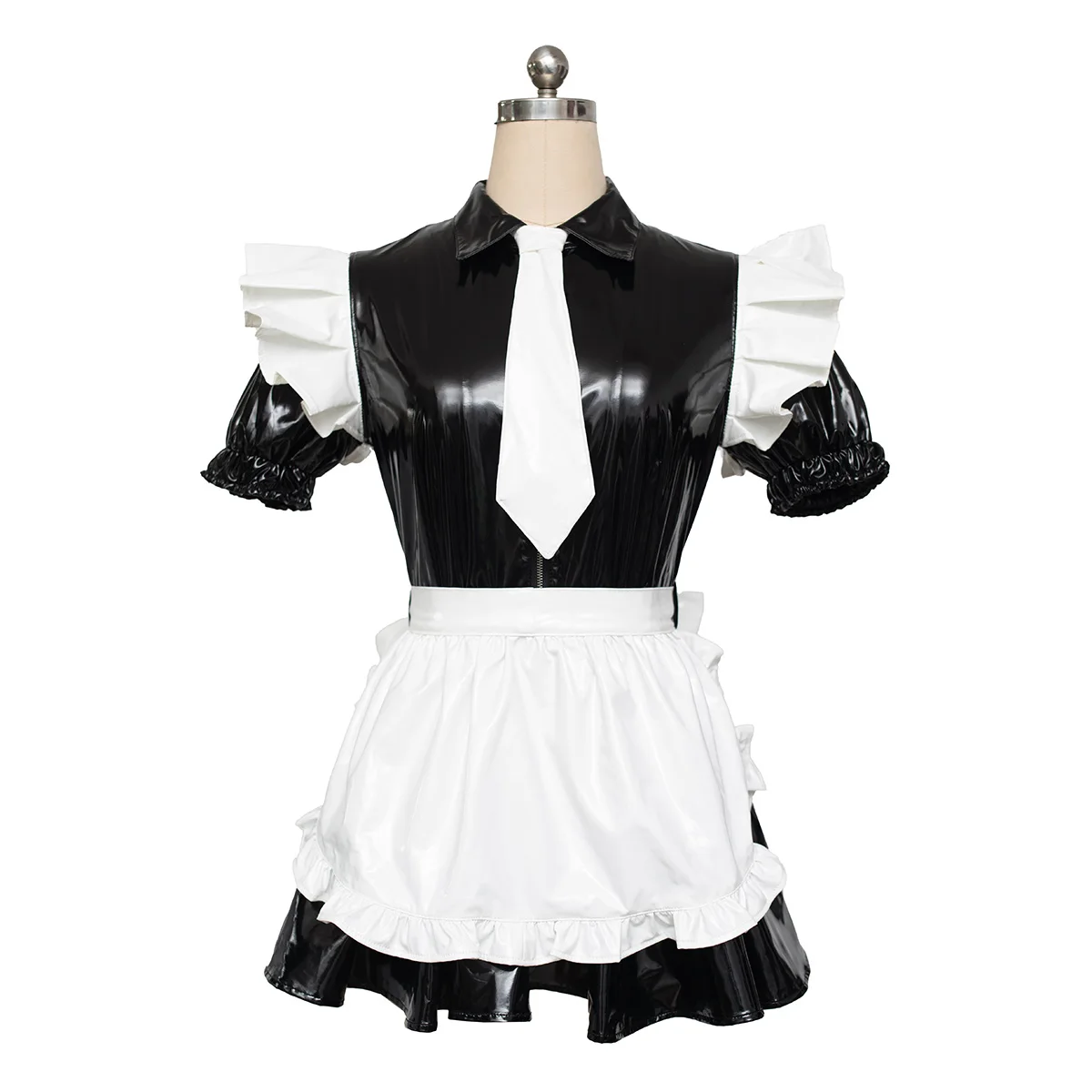 [CW. The Night Service] Classic Short Maid Dress Apron with Patent Leather Tie