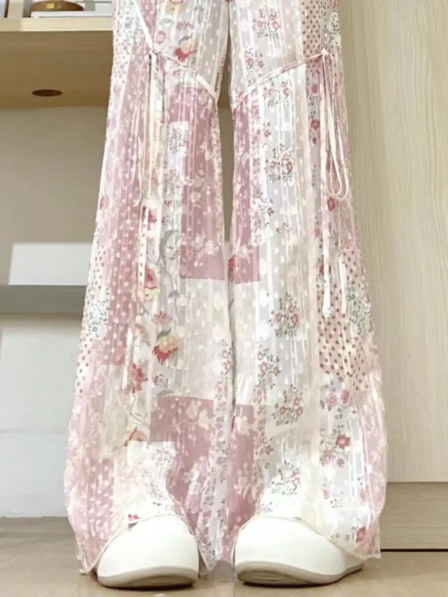 

Onalippa 2025 Summer Elegant Pink Barbie Ice Silk Micro Pull Pants Women Small Fresh Thin Casual High Waist Slimming Pants