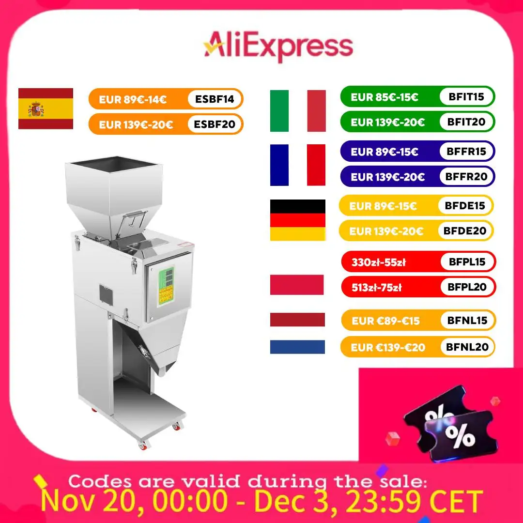 Machine de remplissage automatique de poudre 200W 10-999G, séparateur d'emballage en acier inoxydable contrôlé par micro-ordinateur pour thé/graines/céréales