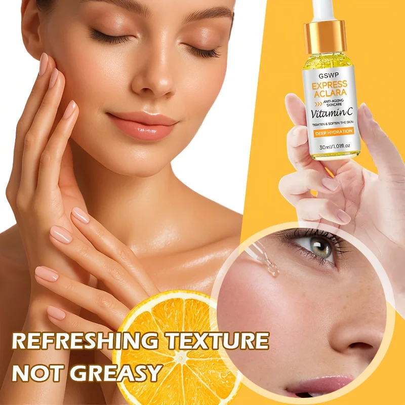 Sérum Facial Hidratante com Vitamina C GSWP, contendo niacinamida, que faz a pele parecer mais clara e luminosa. 30ml/60ml