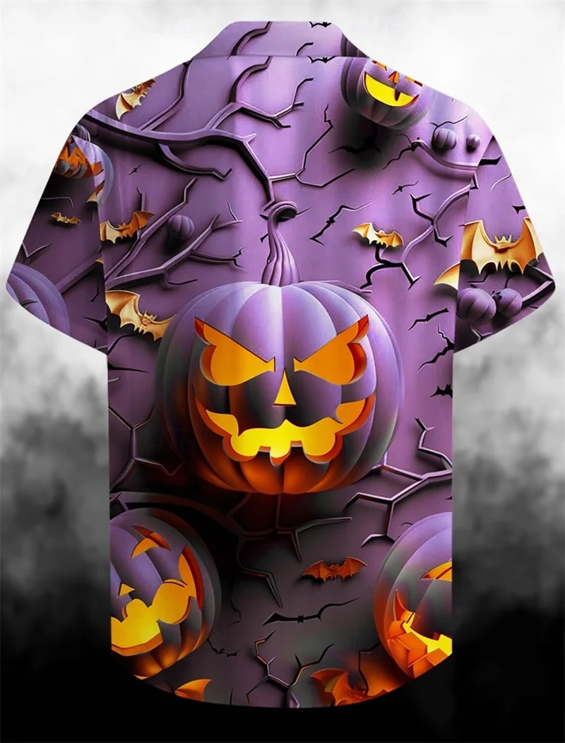 Printed Halloween Pumpkin Men's Button Up Shirts Short Sleeve Party Evening Daily Turndown Beach Hawaii Shirt Tops Mens Blouse