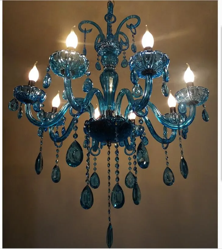 Newly Blue Crystal Chandelier Bohemia Chandelier lustres de cristal Decoration Tiffany Pendants and Chandeliers Home Lighting