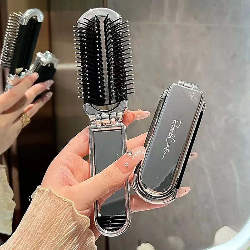 Mini Hairbrus Folding Massage Comb Head Massage Anti-Static Portable Travel Hair Brush Styling Hair Combs With Makeup Mirror