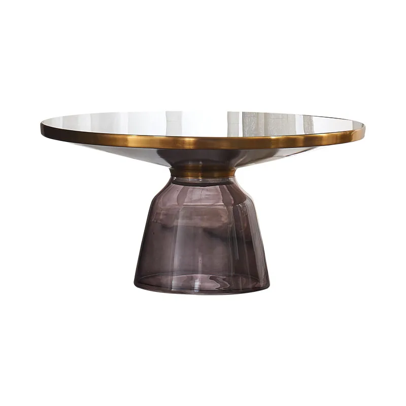 High Quality Coffee Table Living Room Furniture Gold Brass Black Temper Glass Top Bell Side Coffee Table