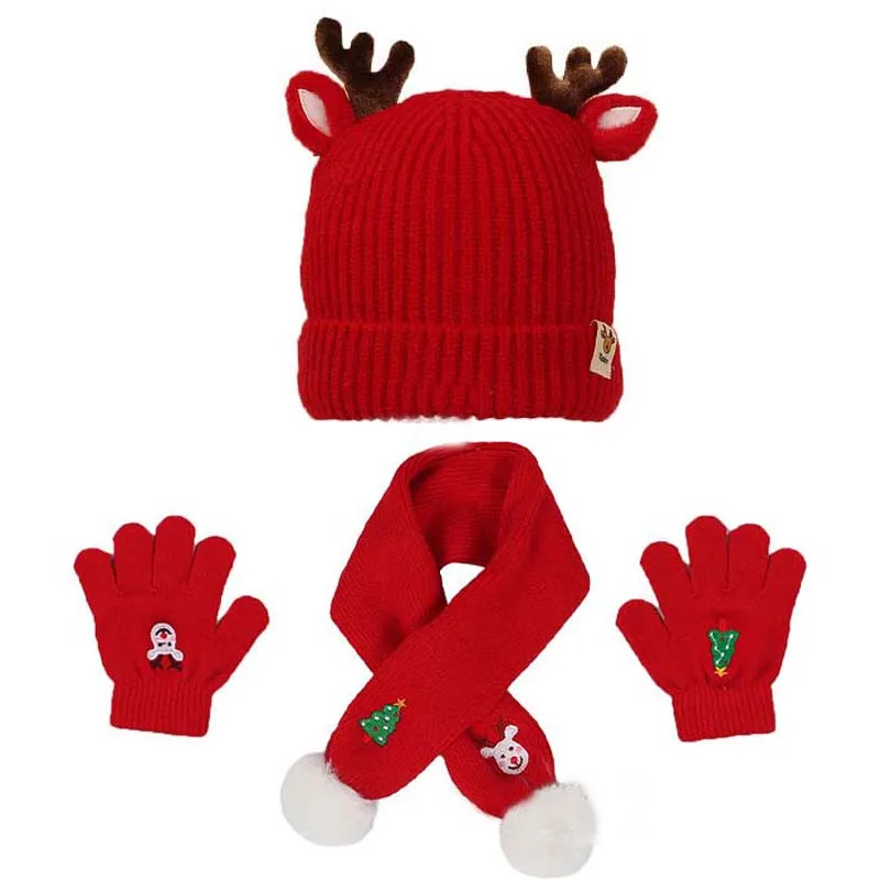 Little maven 2023 Children Hat Scarf and Gloves 3 pcs Velvet Scarf Cute Antler Baby Wool Christmas Sets Suit 1-6 year