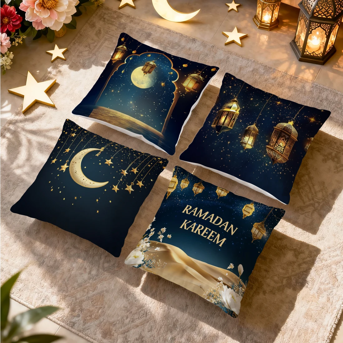 Ramadan New Moon Lantern Pillowcase Printed Polyester 40/45/50cm Throw Pillowcover Decorative Sofa Cushion Pillowslip Home Decor
