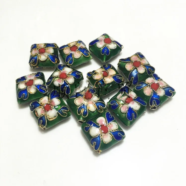 10pcs Cloisonne Filigree Flower Square Beads DIY Jewelry Making Supplier Enameling Accessories Copper Special Shape Beaded