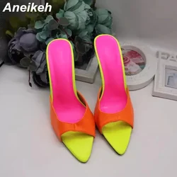 Aneikeh Pointed Toe Mules High Heels Designer Slippers Women Stripper Summer Fashion Lady Party Slip on Slides 2026 Sexy Shallow