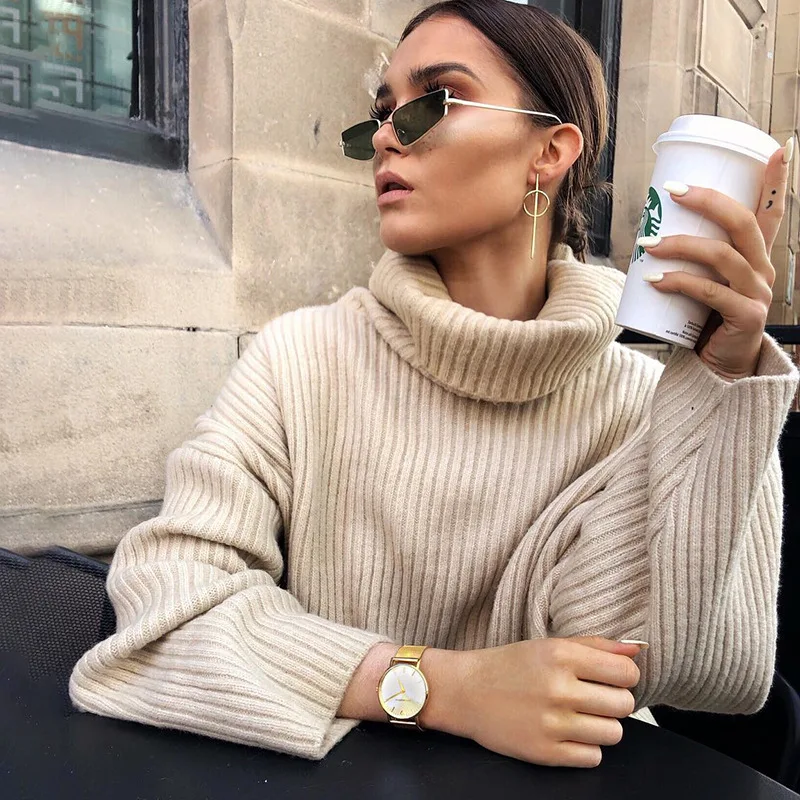 Feminino gola alta solta pulôver camisola cor casual longo sve lã malha topo outono faion senhoras wear