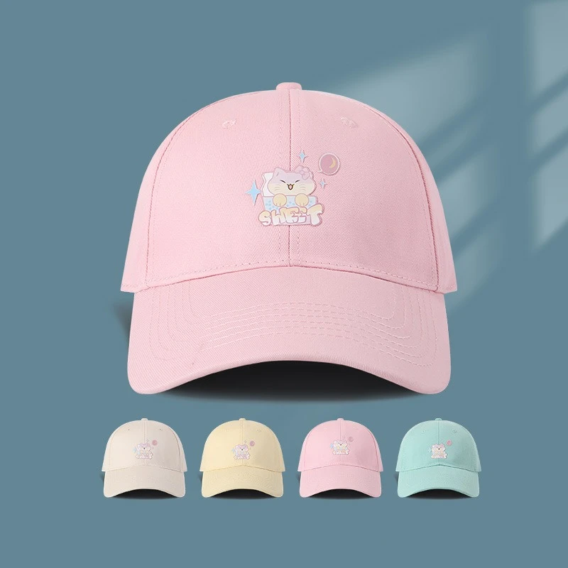 

Women's Cotton Soft Top Baseball Cap with Kawaii Cat Cute Korean Japanese Style Adjustable Casual Daily Hat, Streetwear Caps