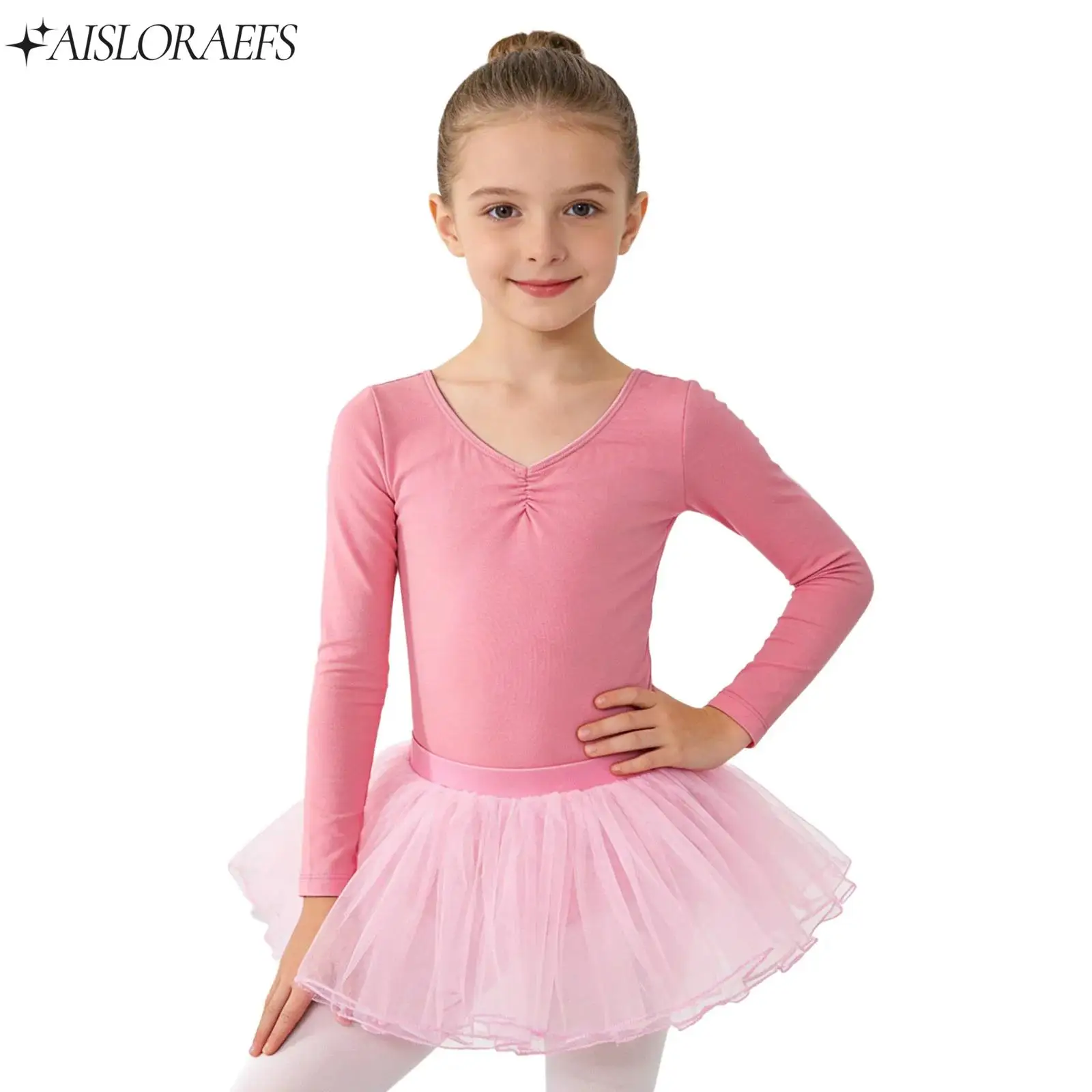 

Комплект для девочек-подростков: гимнастический купальник с длинным рукавом и юбкой-пачкой из фатина для художественной гимнастики и балета