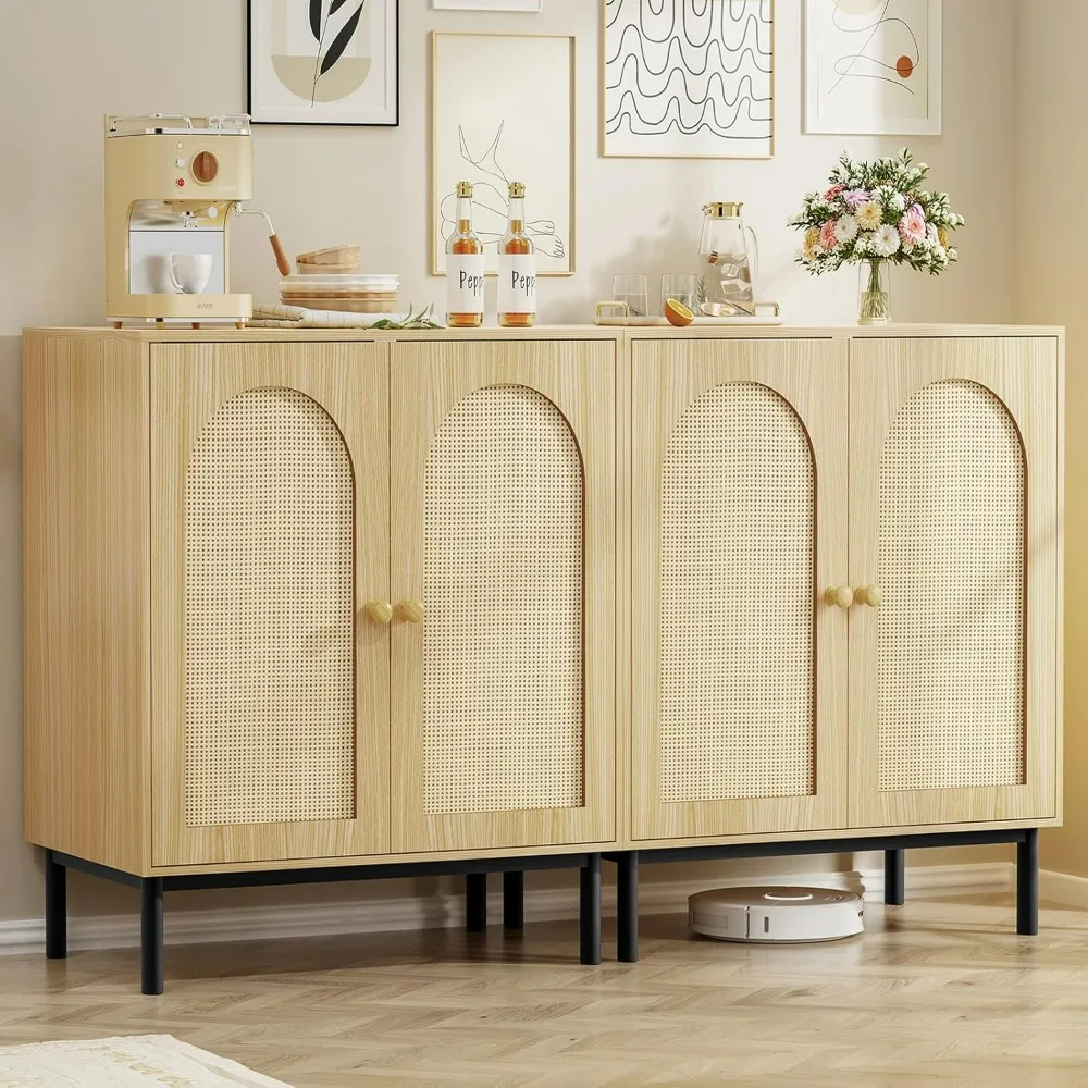 

Rattan Cabinet, Storage Cabinet with Doors and Shelf, Buffet Cabinet with Metal Bottom Frame, Accent Cabinet