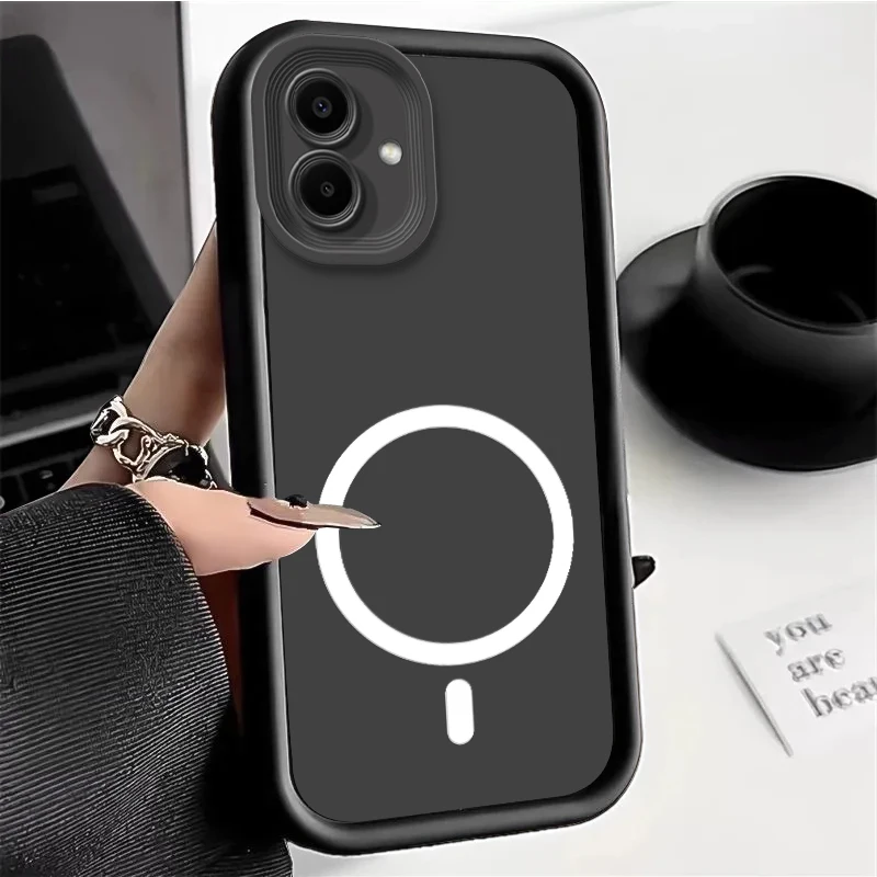 Para Samsung A06 A05S funda de teléfono para Samsung Galaxy M05 F05 funda con pegatina inalámbrica magnética funda trasera de silicona suave