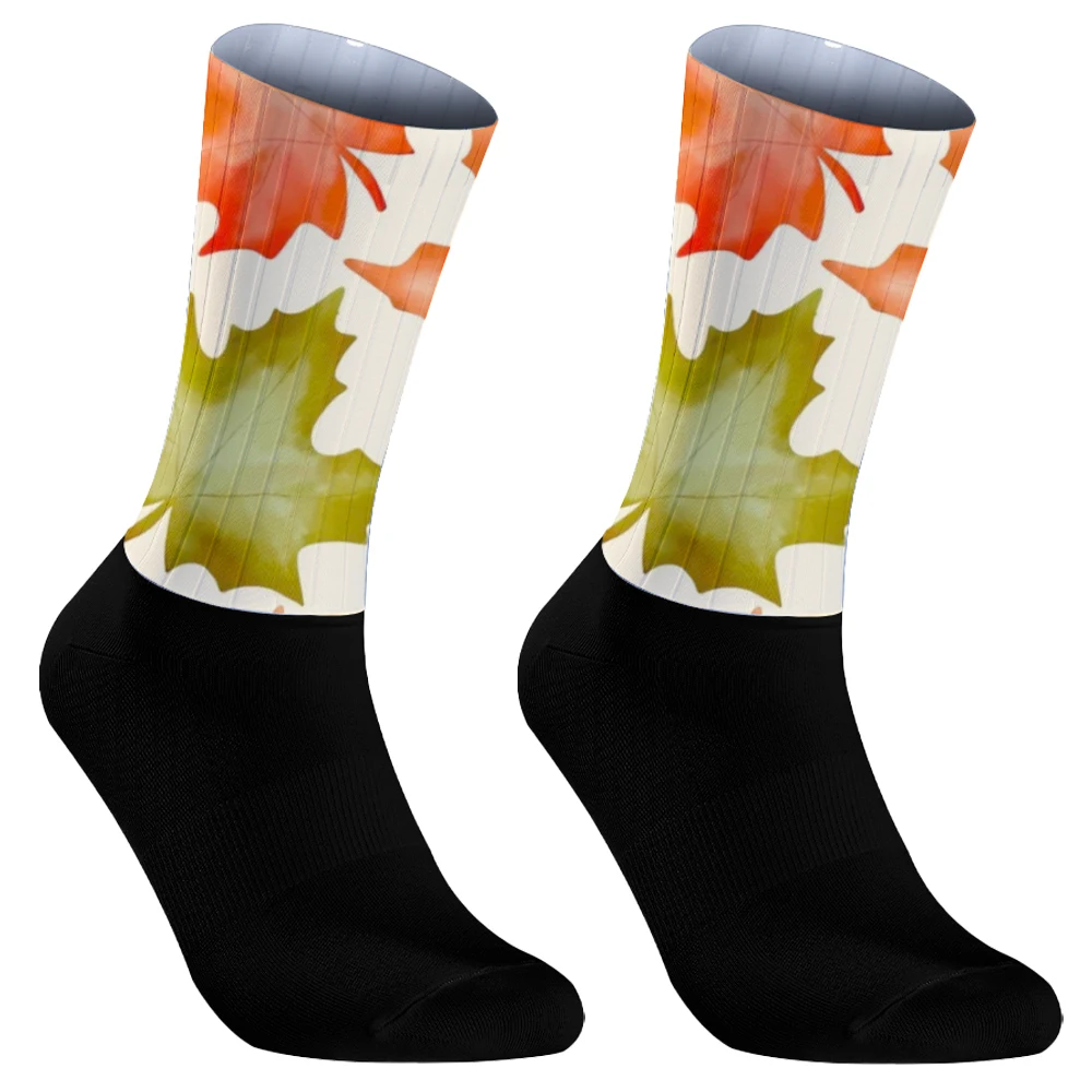 Maple Leaf Pattern  Sport Sock  Anti Slip Professional Bike Socks Men And Women Street Sports Socks Racing Cycling Socks