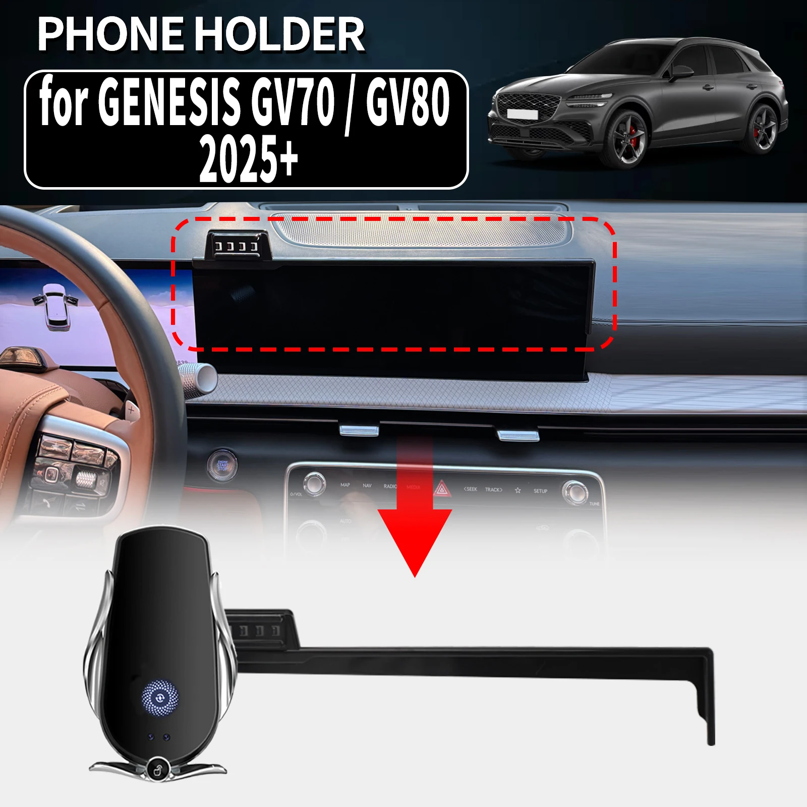 

for GENESIS GV70 / GV80 2025 2026 2027 Vehicle-Specific Phone Holder Mount Car GPS Stand Easy Fix Auto Accessories