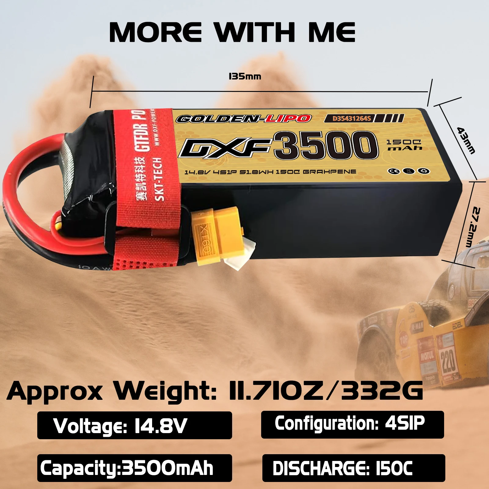 DXF 4S Lipo Battery 3500mAh 4200mAh 4500mAh 15.2V 150C 5200mAh 6500mAh 7500mAh XT60 Plug Hardcase RC Car Buggy Truggy Offroad