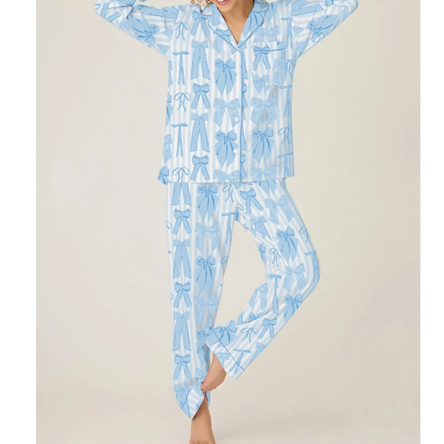 

Women's Christmas Pajamas Set Long Sleeve Turn Down Collar Candy Cane Print Tops and Elastic Waist Pants Lounge Wear 2 Pcs Set