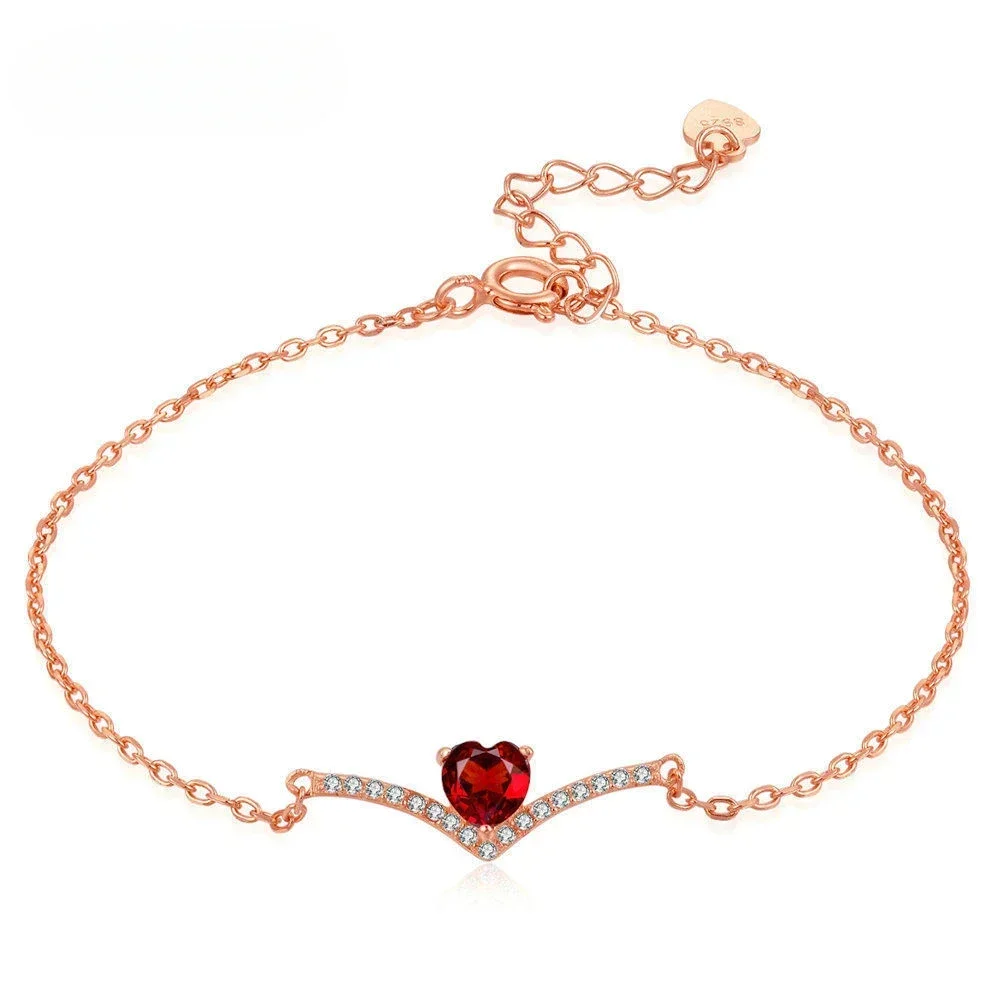 

Y2K New S925 Pure Silver Classic Fashion Garnet Bracelet Exquisite Light Luxury Girl Lady Hand Chain Commemorative Day Jewelry