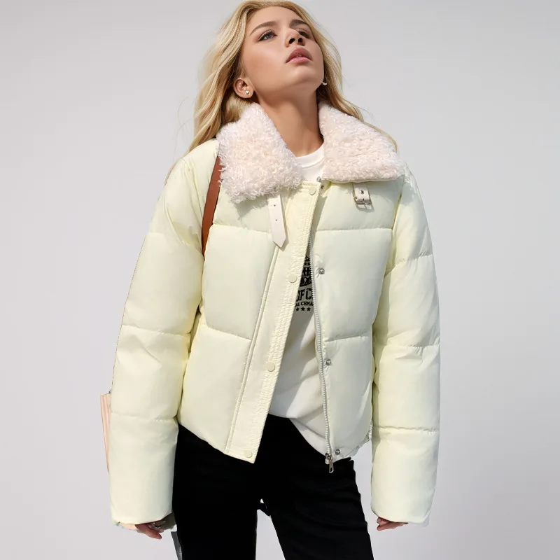 المرأة الشتاء معطف مبطّن لون نقي امبسوول رفض طوق سستة يطير مبطن سترة للإناث الكورية نمط سيدة سترة