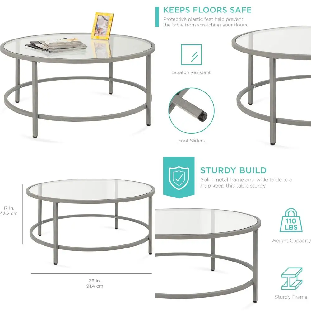 

Modern 36 Round Tempered Glass Coffee Table - Accent Table for Living and Dining Rooms, Suitable for Tea and Home Decor