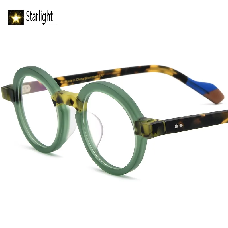 Montura de gafas de acetato esmerilado mate a la moda de retazos redondos, monturas de gafas a la moda para hombre y mujer, miopía de lectura óptica de 142mm