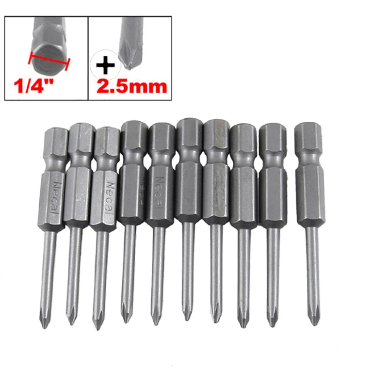 10pcs 2.5mm Tip PH0 Phillips Screwdriver Bits Set Magnetic 1/4