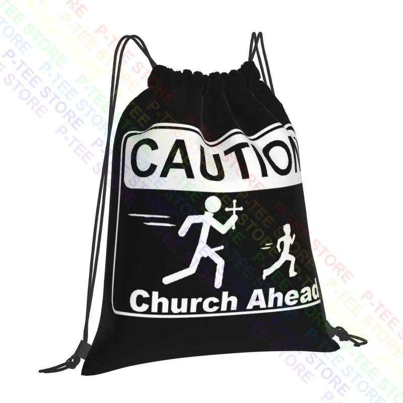 Caution Church Ahead Drawstring Bags Gym Bag Cute Foldable Eco Friendly Multi-function