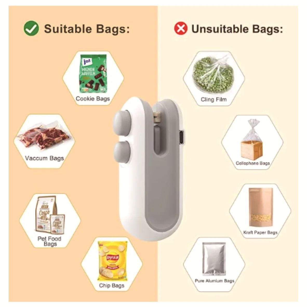 Mini Heat Bag Sealing Machine Package Sealer Bags Plastic Food Sealer Clip Bag Handheld Sealer Food Packaging Heat Sealer