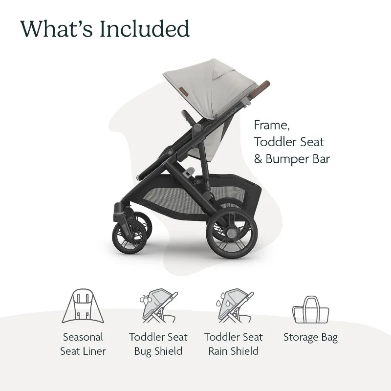 Vista V3 Stroller Full-Size Single   To-Double  Savannah (Pearl Gray Jacquard/Carbon Frame/Chestnut Leather)