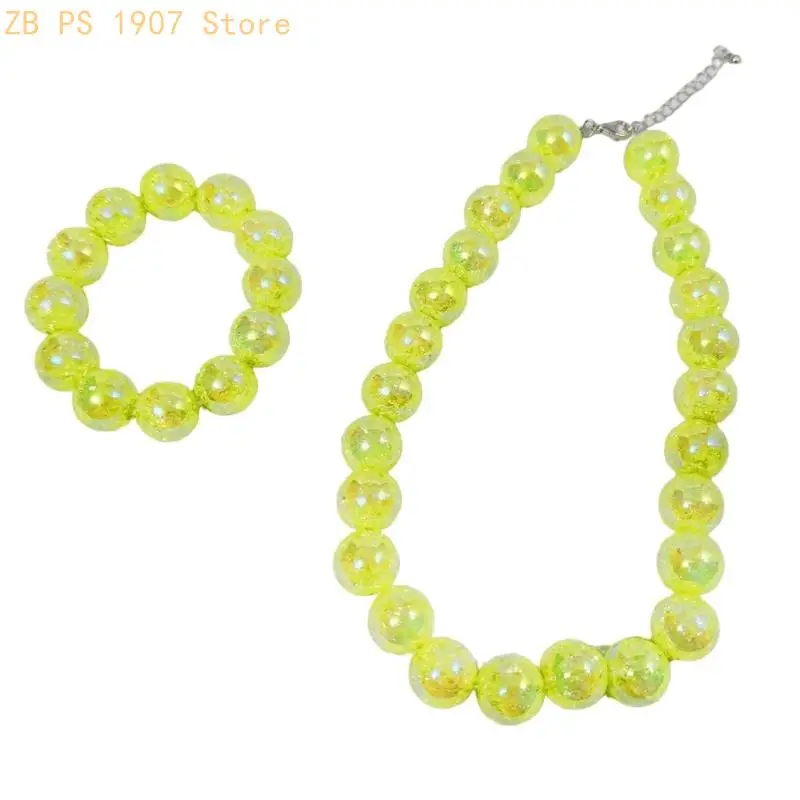 Beaded Necklace and Bracelet Set, Glossy Round Beads, Adjustable Necklace, Coordinated Jewelry for Daily Wear and Parties 55KA