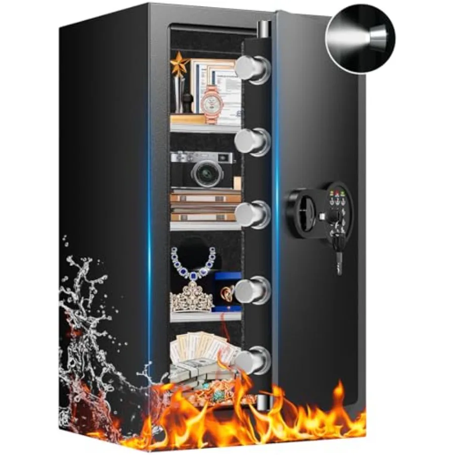 

Home office fireproof safe, steel construction, black, 35Min fire resistance, 7.5 cu ft capacity with 3 removable shelves, digi