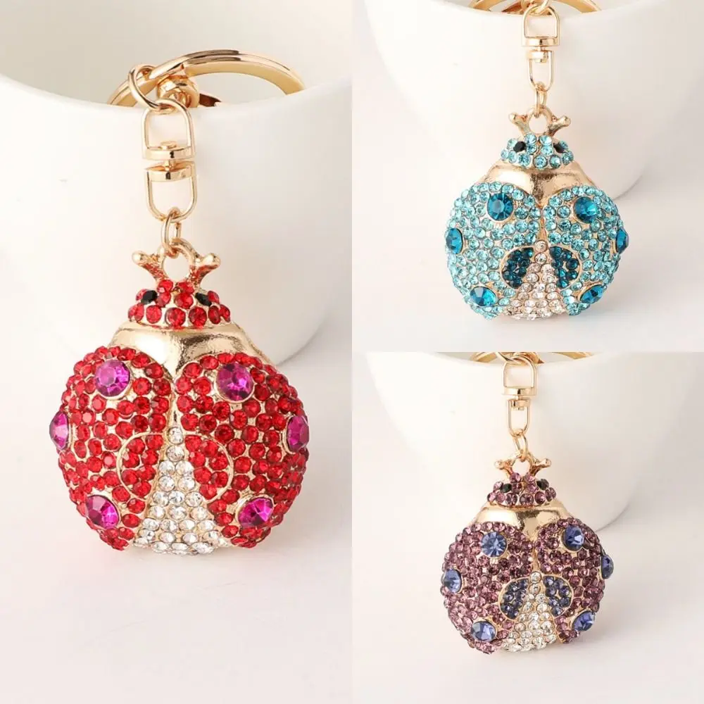 

Lovely Ladybird Insect Keyring Bag Charm Animal Beetle Crystal Keychain llaveros Jewelry Rhinestone Hanging Pendant Gift