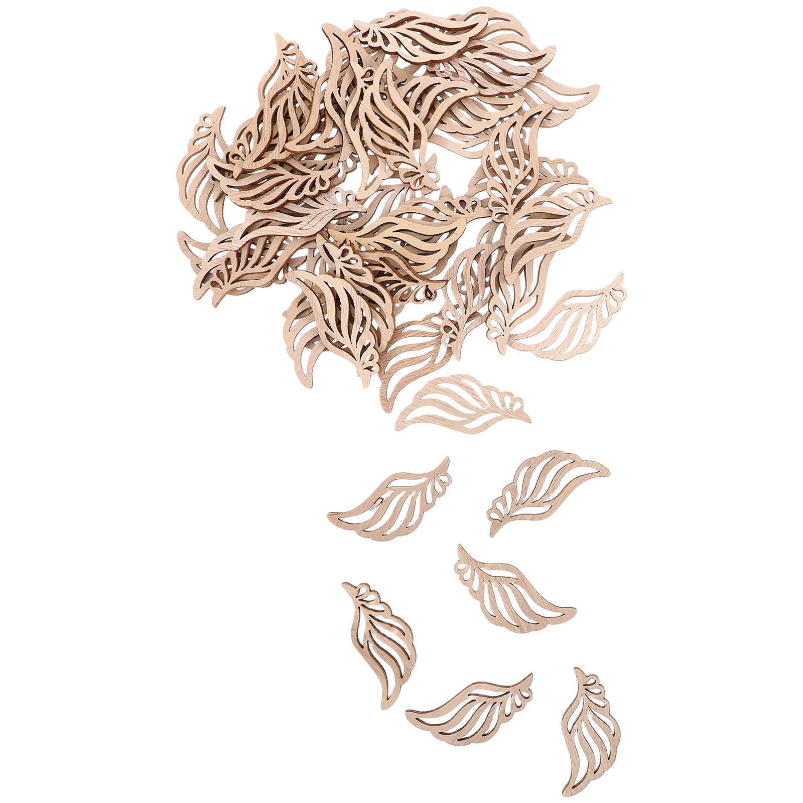 

50pcs Angel Wings Wood Piece Crafts Natural Finish Wooden Cutouts for DIY Montessori Toys Unfinished Wood Chips