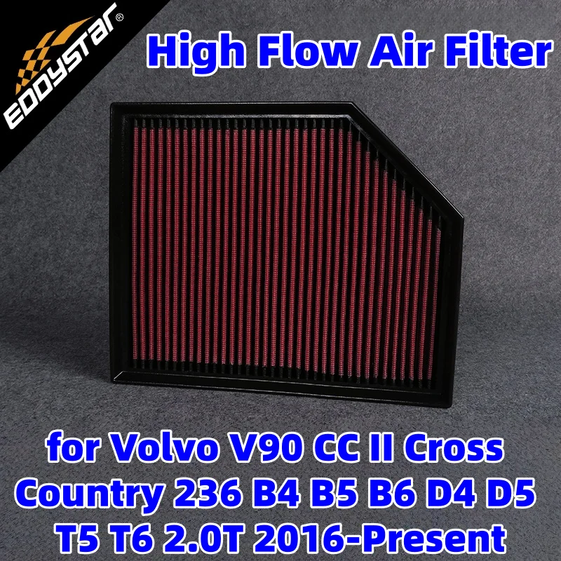 

Спортивный воздушный фильтр с высоким расходом для Volvo V90 CC II Cross Country 236 B4 B5 B6 D4 D5 T5 T6 2.0T 2016-настоящий моющийся гоночный впуск F