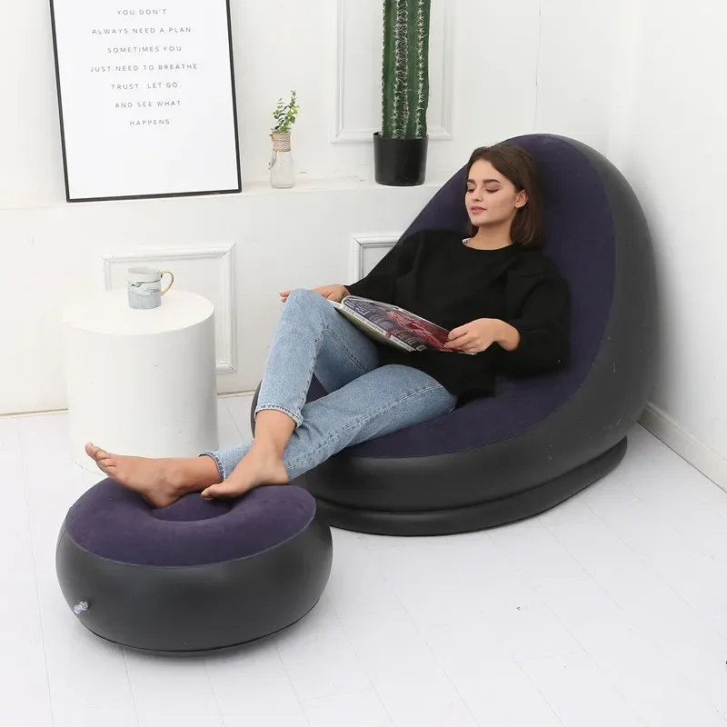 Sofá inflável de pelúcia para pessoas preguiçosas, cama dobrável ao ar livre, cadeira deitada conveniente com banco de pés, novo, quente
