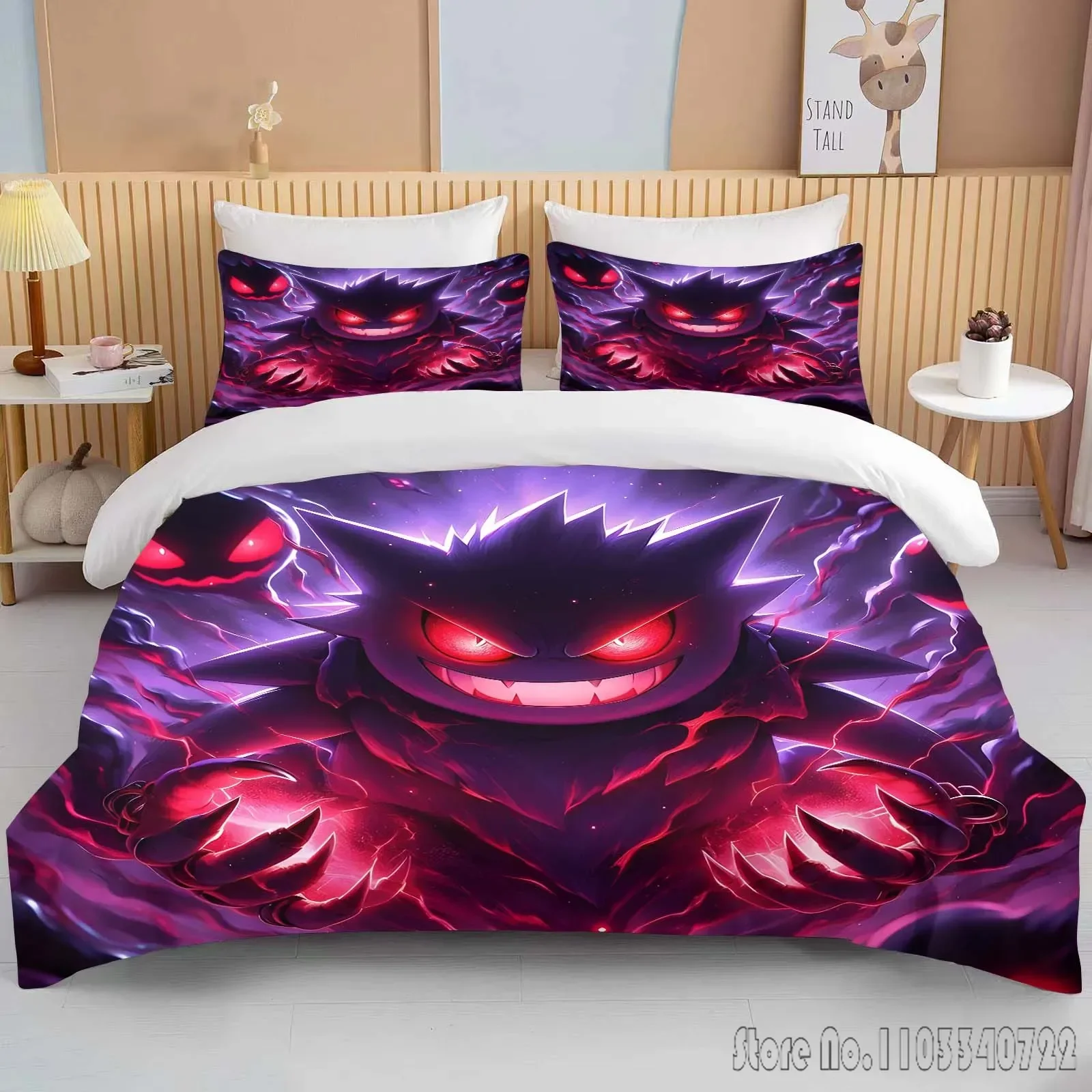 Anime Hot Pokemon Gengar Set di biancheria da letto per bambini stampato in 3D Set copripiumino per bambini biancheria da letto Twin Single King regalo per adulti per bambini