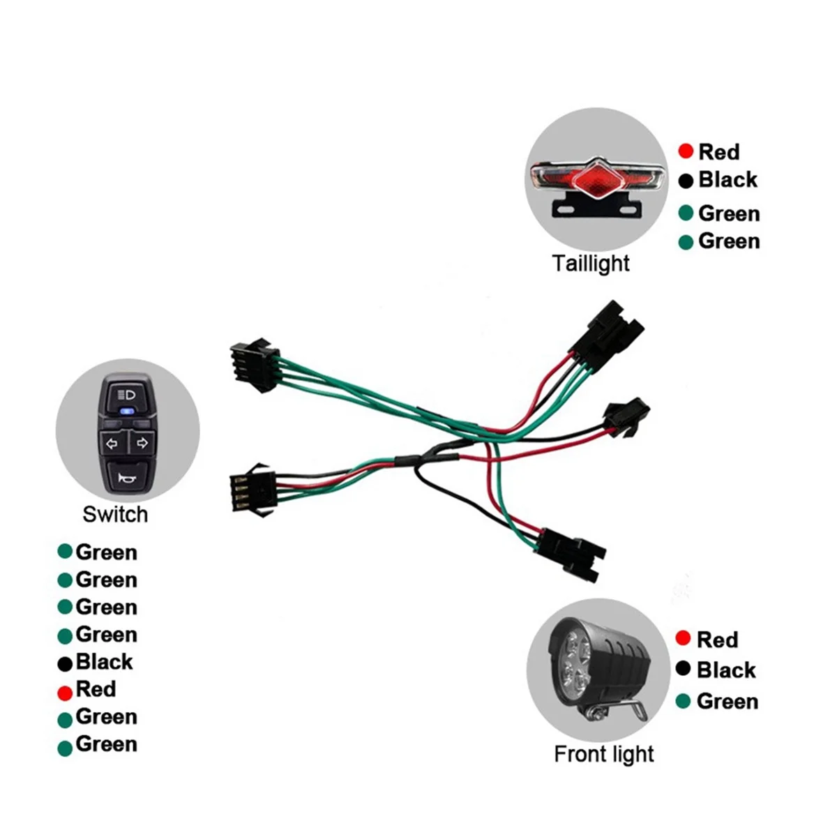 Bike Front and Ebike Rear Light Set Input 36V 48V 52V 60V with DK336 Light Horn Turning Switch E-Bike Light