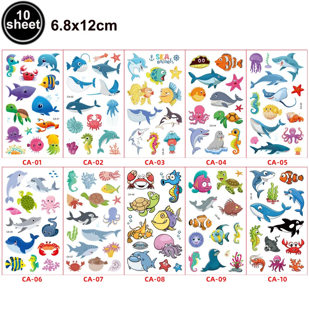 Marine Animals Tattoo For Kids Temporary Tattoo Sticker Boys Girls Ocean Theme Birthday Party Decor Supplies Kids Favor Gift