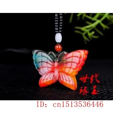 Natural Colour Jade butterfly Pendant Necklace Chinese Charm Ite Jewelry Carved Amulet Luck Gifts for Her Men Sweater Chain