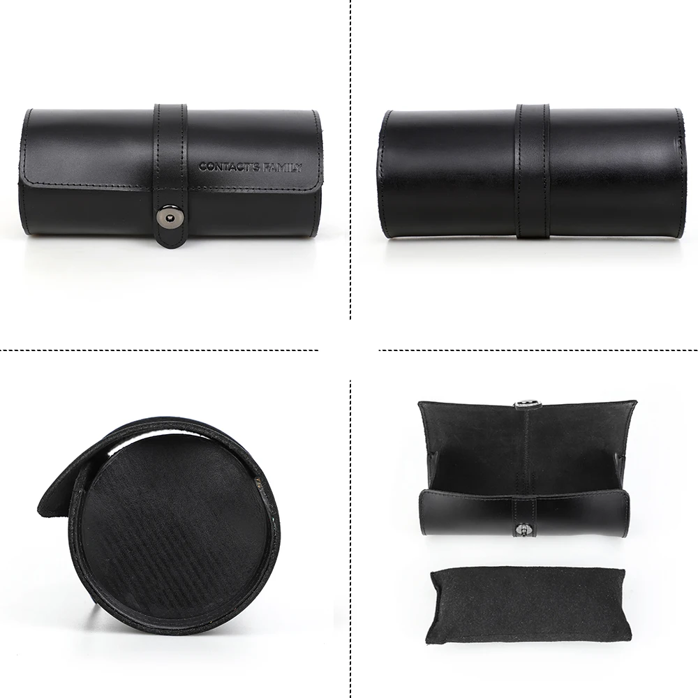 CONTACT'S FAMILY Genuine Leather Watch Roll Case Organizer 3 Slots Watch Travel Portable Holder For Men Women Vintage Gift Box