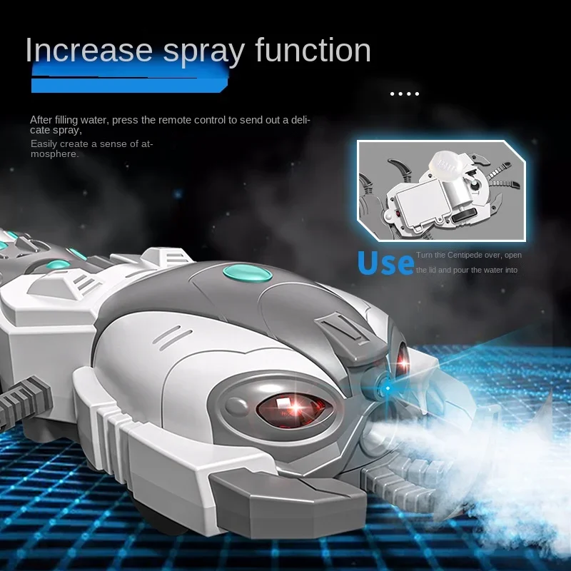 RC 지네 스프레이 미스트 RC 곤충, LED 음악 전자 로봇 리모컨 동물, 어린이 할로윈 부활절 장난감, USB 충전