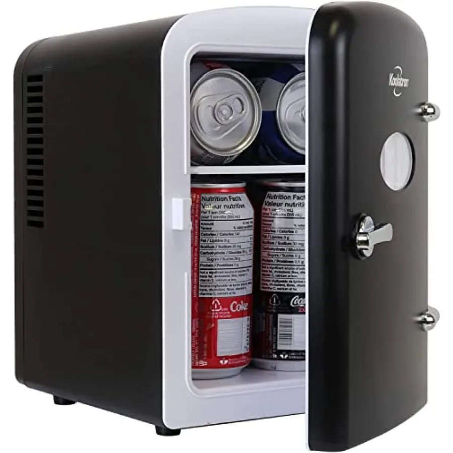 Mini Fridge- Black Refrigerator 6 Can Portable Cooler for Bedroom Office Dorm Car Compact Fridge for Drinks Makeup Skincare Dua